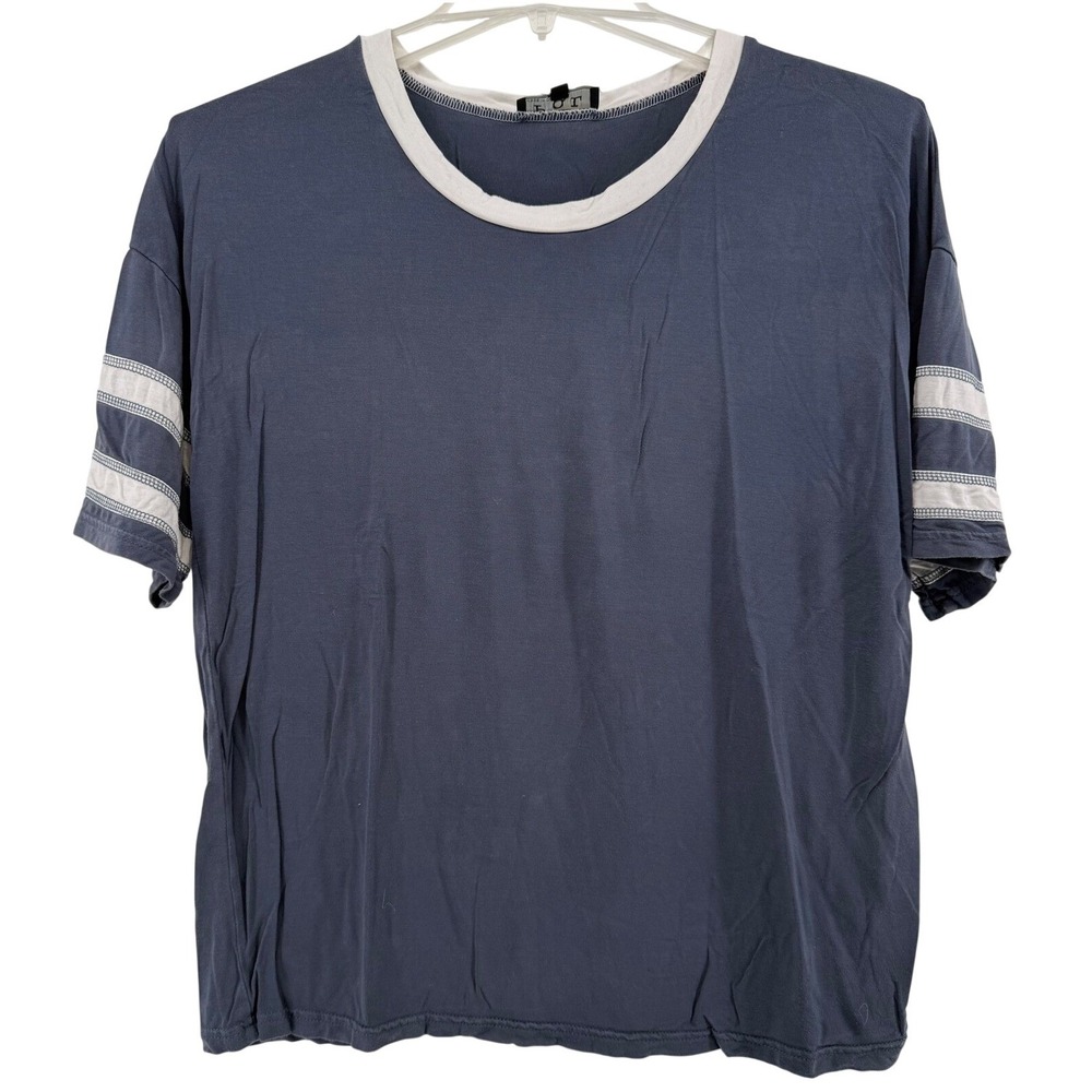 POL Women's Blue White Striped Sleeve Ringer T-Shirt Style RCT214 Size Small